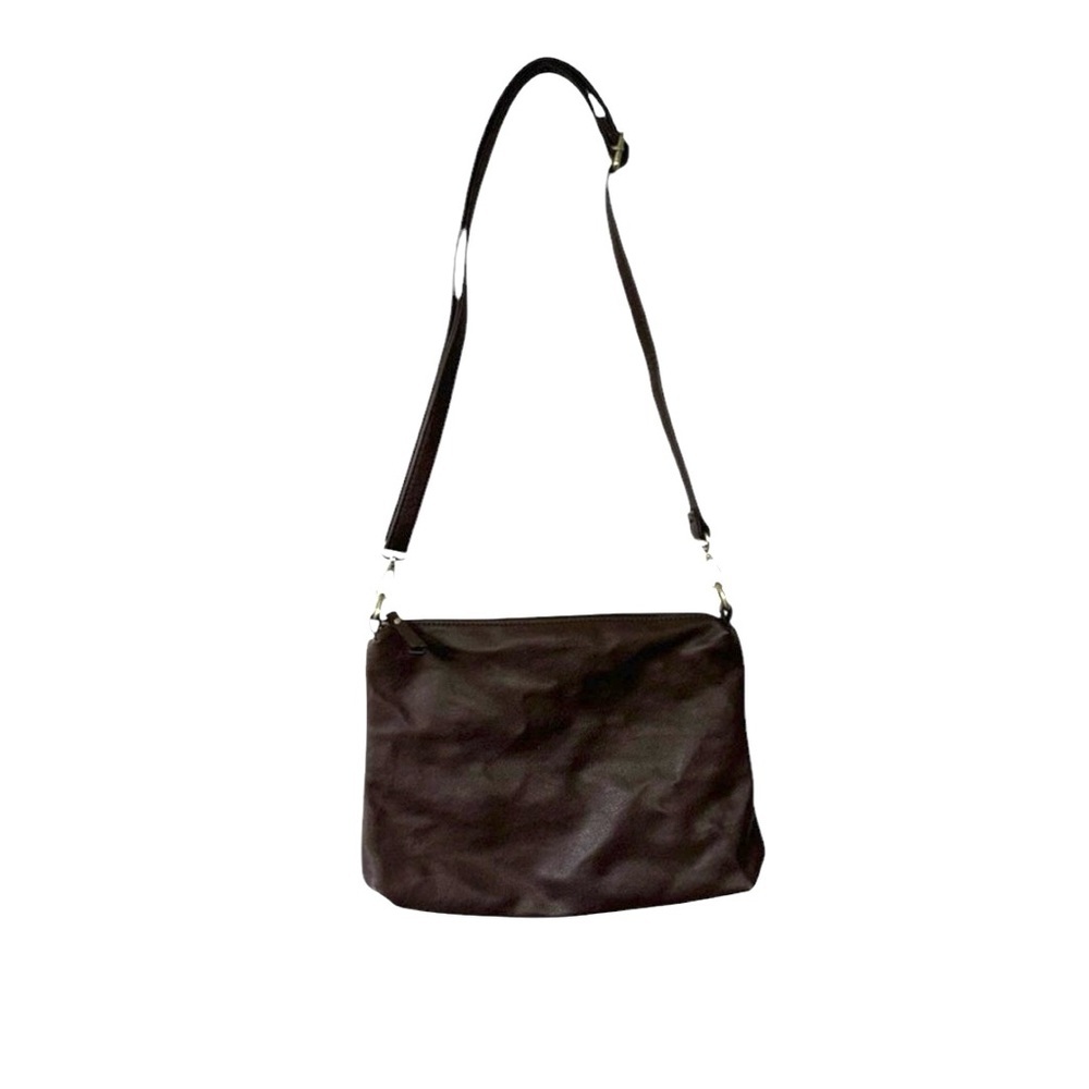 Joy Susan Brown Vegan Leather Crossbody Shoulder Bag Handbag Brass Gold Hardware